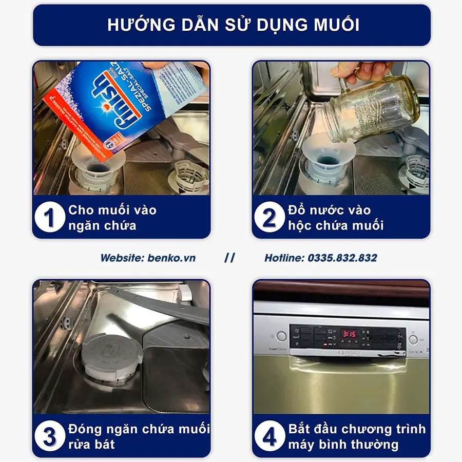 Hướng dẫn bổ sung muối cho máy rửa bát