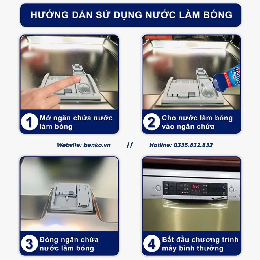 Hướng dẫn bổ sung nước làm bóng Finish cho máy rửa bát