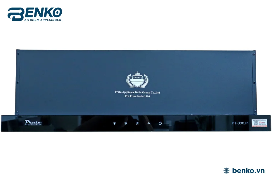 Chất liệu inox được sơn tĩnh điện màu đen trên máy hút mùi Prato PT-330H1