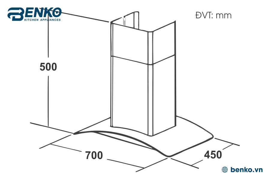 Kích thước máy hút mùi Prato PT-332H2