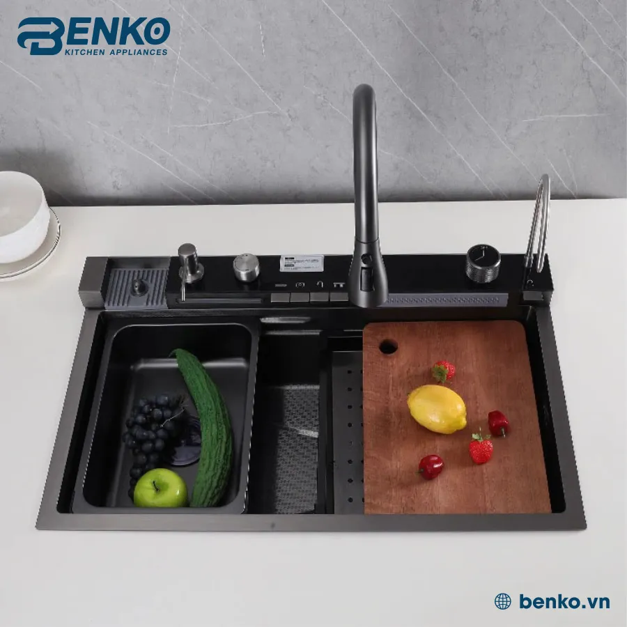 Chậu rửa vòi thác 5 phím 75x46 Skyler 66328 Đen 1