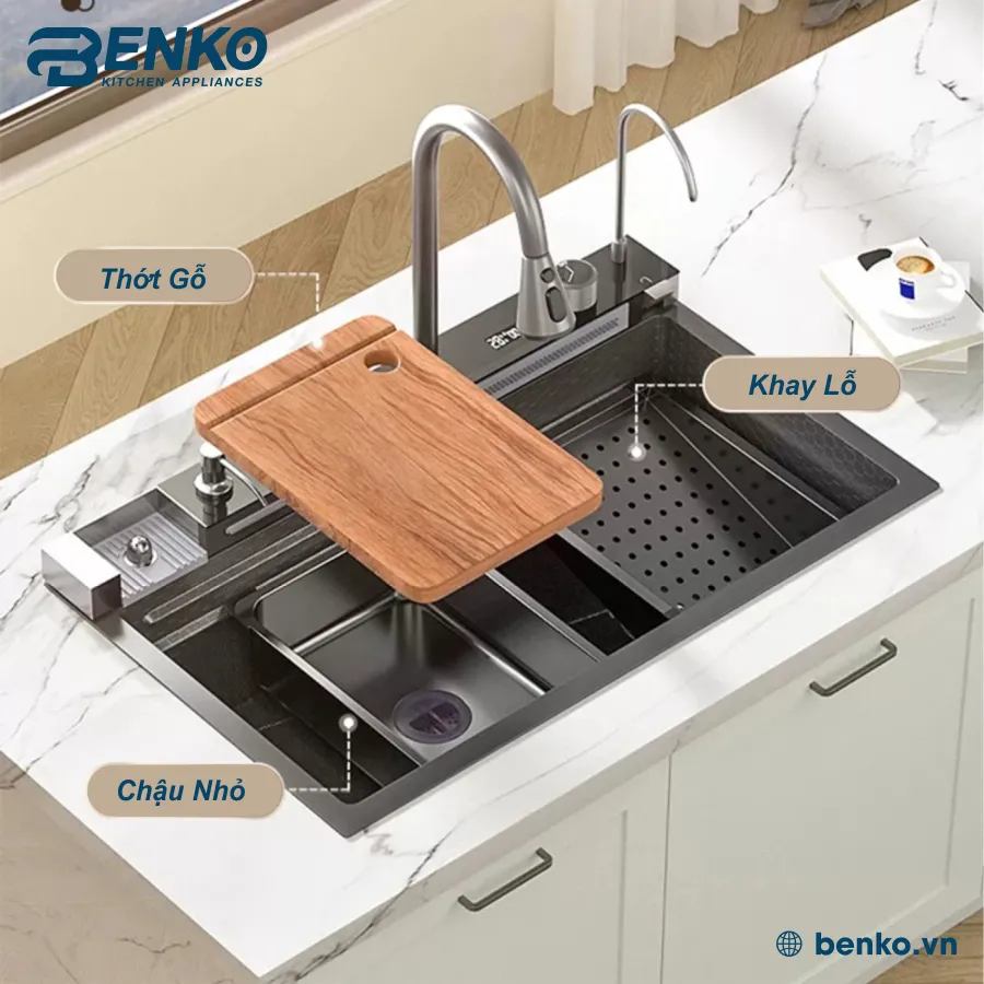 Chậu rửa vòi thác 5 phím 75x46 Skyler 66328 Đen 5