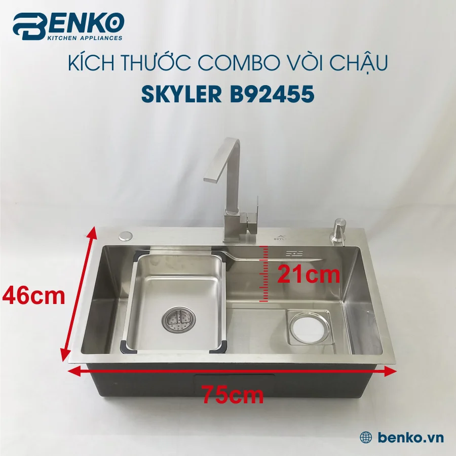 Kích thước vòi chậu rửa bát 75x46 Skyler 83389 Inox
