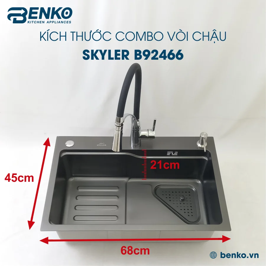 Kích thước vòi chậu rửa bát 68x45 Skyler 83400 Đen